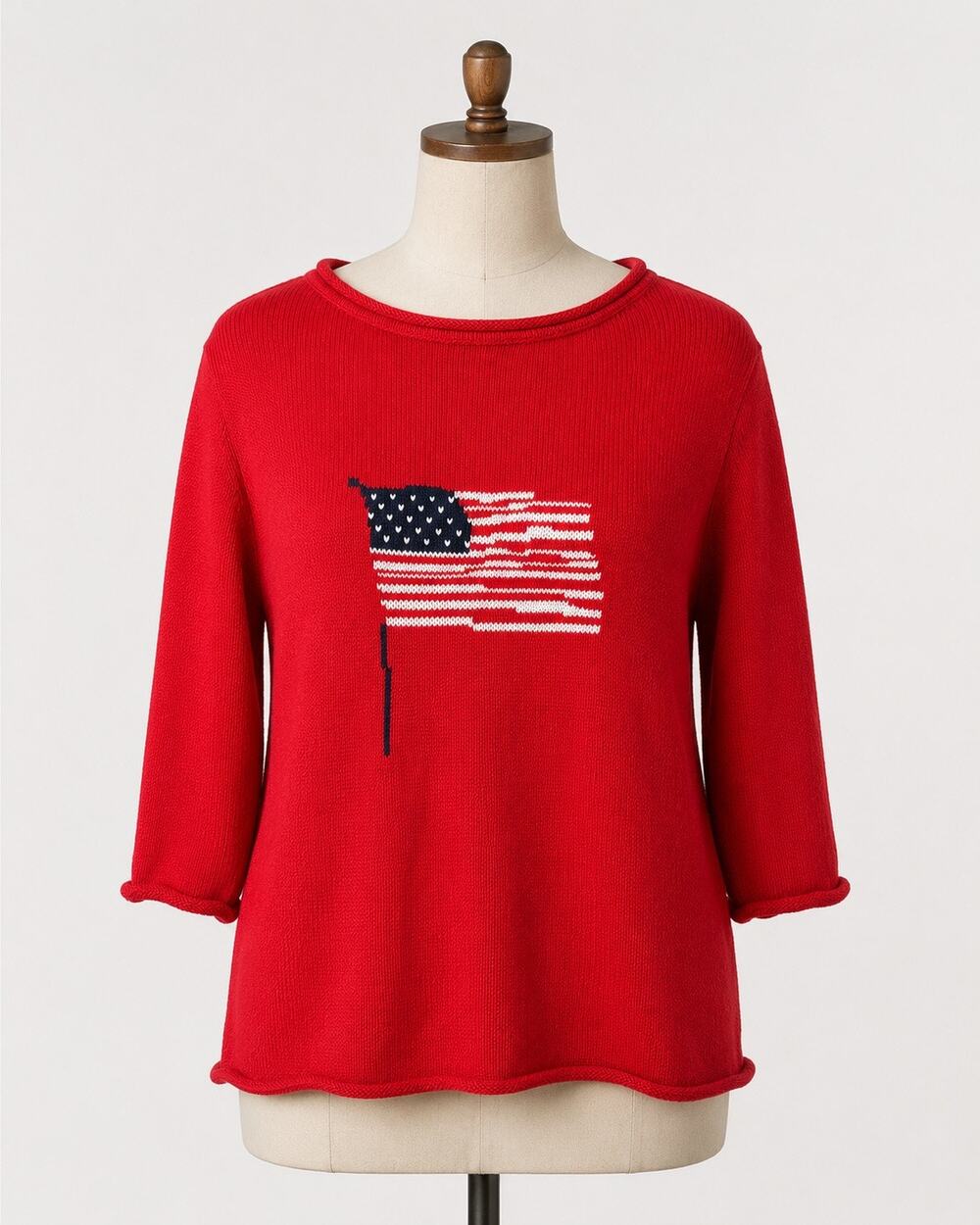 Crazy Horse Liz Claiborne Red American Flag Knit Sweater 2X Plus Size